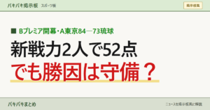 Bプレミア開幕・A東京84―73琉球 新戦力2人で52点 でも勝因は守備？