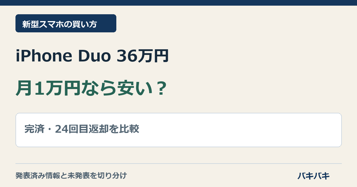 iPhone Duoの36万4,800円と36回払い・24回目買い替えの比較
