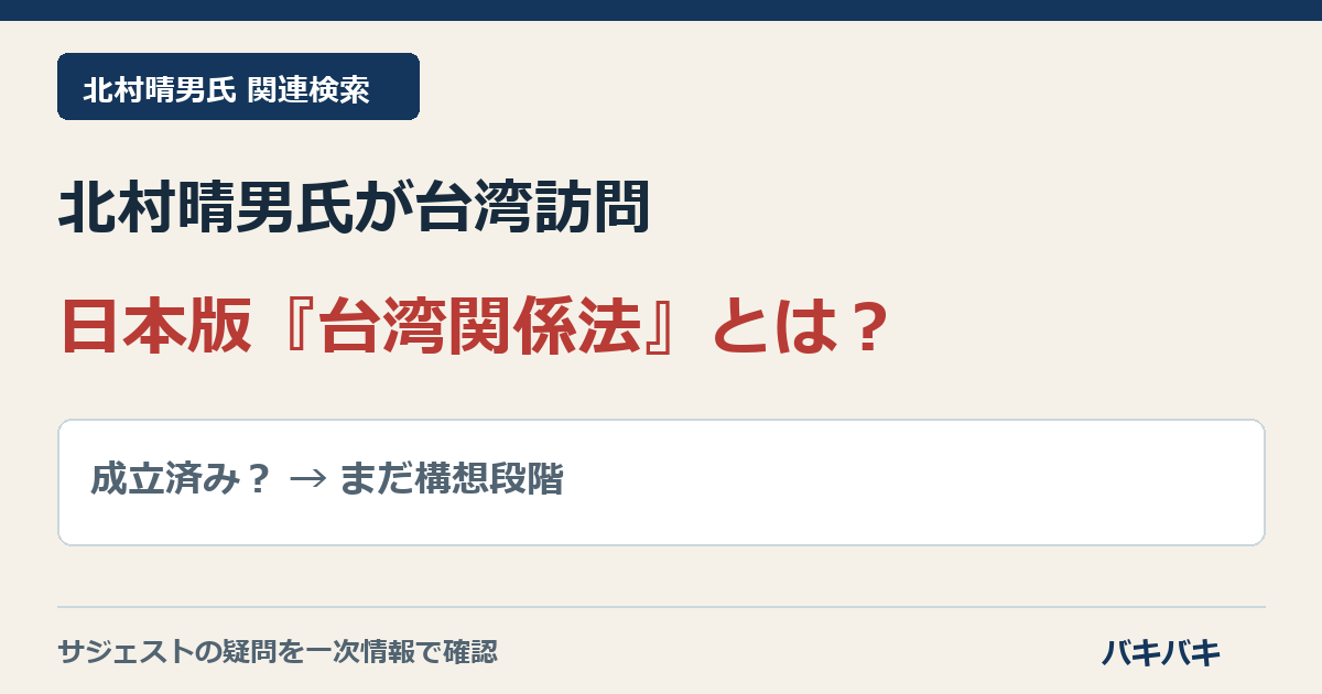 北村晴男氏の台湾訪問と日本版台湾関係法・台湾旅行法の構想