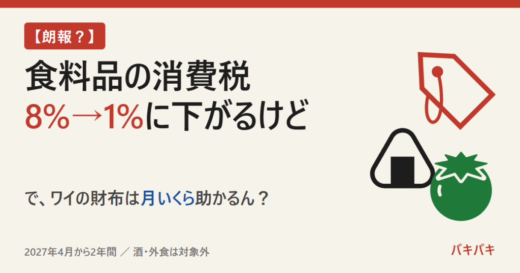 食料品の消費税が8%から1%に下がるけど、月いくら助かる？