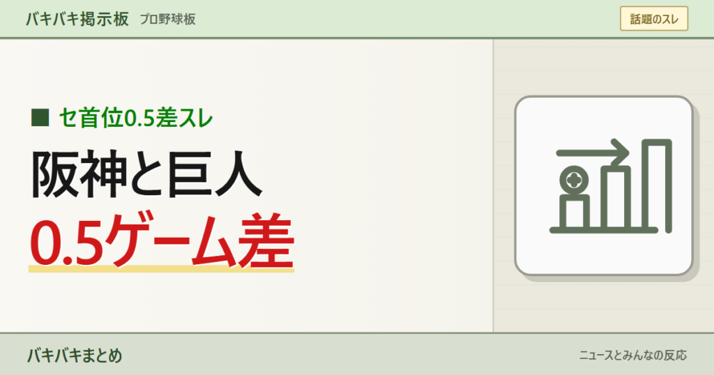 【0.5ゲーム差】阪神と巨人の首位争い「勝数は巨人が上なのに阪神1位?」順位表の見方を整理を大きなキーワードと線画で表現したサムネイル
