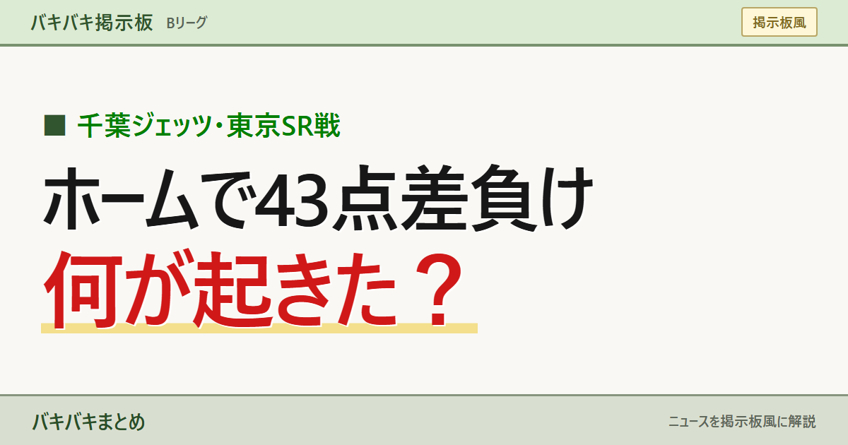 千葉ジェッツ・東京SR戦 ホームで43点差負け 何が起きた？